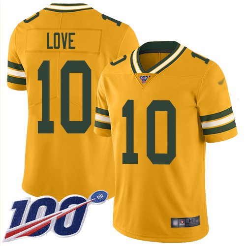 Packers #10 Jordan Love Gold Youth Stitched Limited Inverted Legend 100th Season Jersey