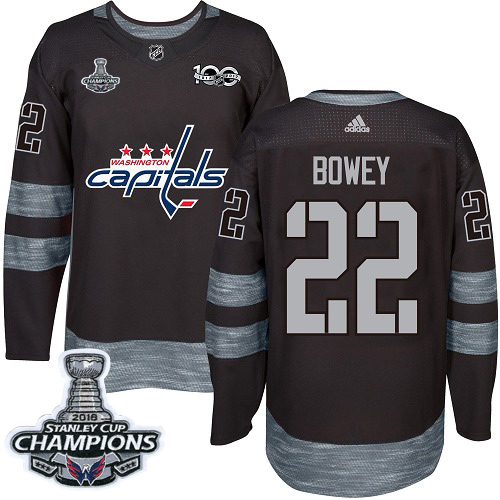 Adidas Washington Capitals #22 Madison Bowey Black 1917-2017 100th Anniversary Stanley Cup Final Champions Stitched Jersey Men's