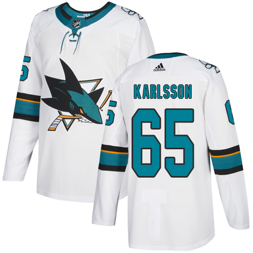 Adidas San Jose Sharks #65 Erik Karlsson White Road Authentic Stitched Youth Jersey Youth