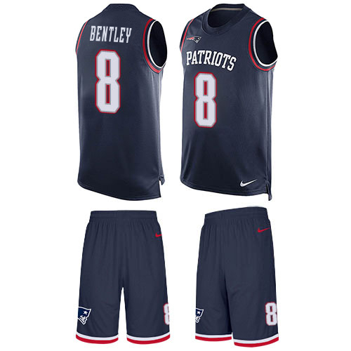 Patriots #8 Ja'Whaun Bentley Navy Blue Team Color Men's Stitched Limited Tank Top Suit Jersey
