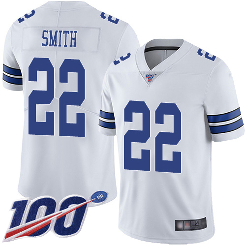 Cowboys #22 Emmitt Smith White Men's Stitched 100th Season Vapor Limited Jersey