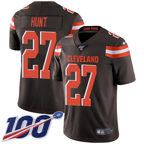 Cleveland Browns #27 Kareem Hunt Brown Team Color Youth Stitched 100th Season Vapor Untouchable Limited Jersey Youth