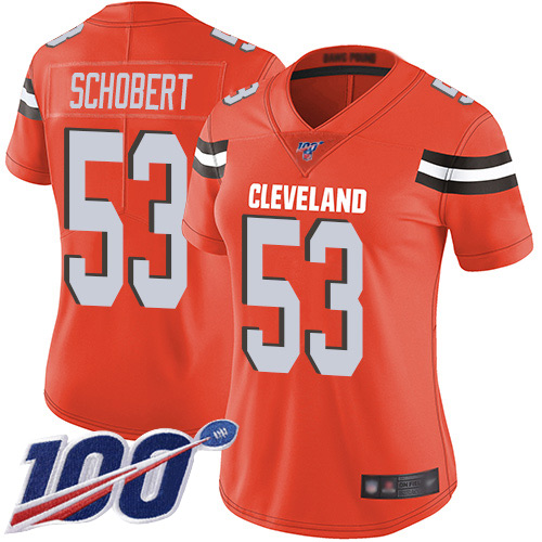 Cleveland Browns #53 Joe Schobert Orange Alternate Women's Stitched 100th Season Vapor Limited Jersey Womens