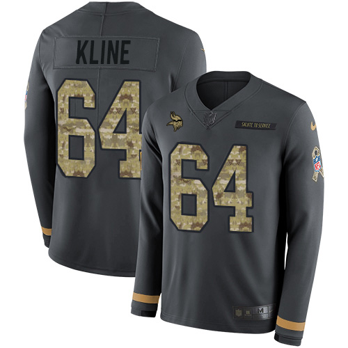 Minnesota Vikings #64 Josh Kline Anthracite Salute to Service Men's Stitched Limited Therma Long Sleeve Jersey Men's