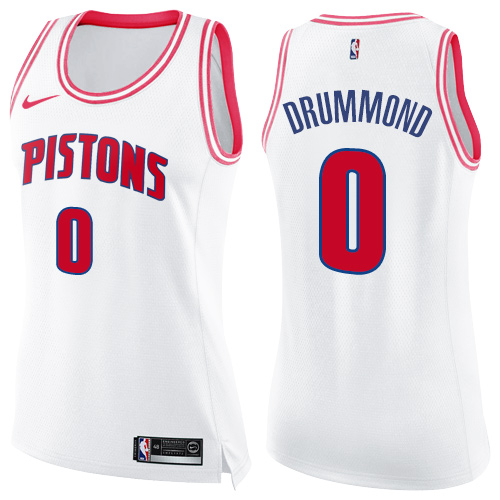 Detroit Pistons #0 Andre Drummond White/Pink Womens Swingman Fashion Jersey Womens