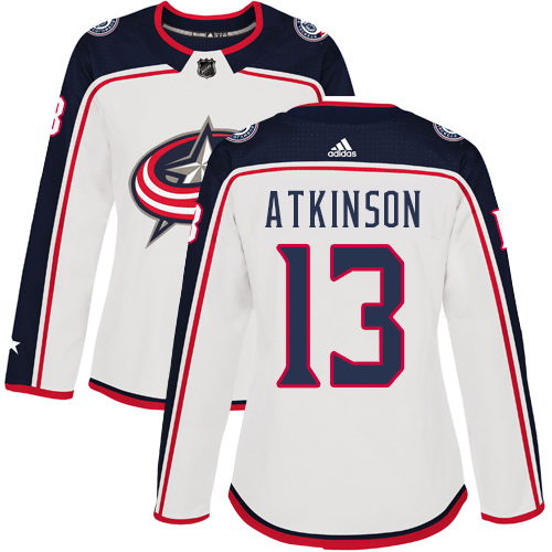 Adidas Columbus Blue Jackets #13 Cam Atkinson White Road Authentic Women's Stitched Jersey Womens