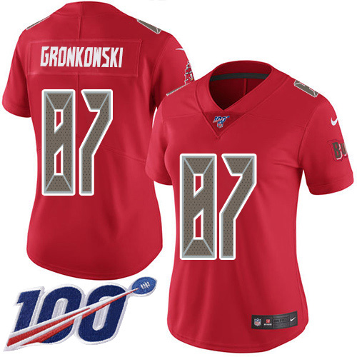 Buccaneers #87 Rob Gronkowski Red Women's Stitched Limited Rush 100th Season Jersey