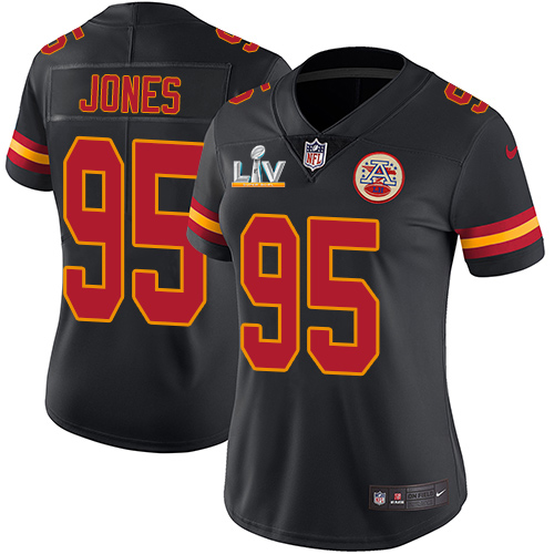 Chiefs #95 Chris Jones Black Women's Super Bowl LV Bound Stitched Limited Rush Jersey
