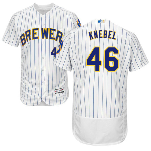 Milwaukee Brewers #46 Corey Knebel White Strip Flexbase Authentic Collection Stitched Jersey Men's