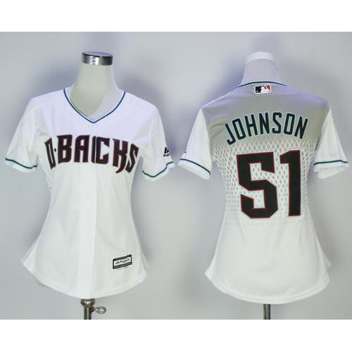 Arizona Diamondbacks #51 Randy Johnson White Home Women's Stitched Jersey Womens