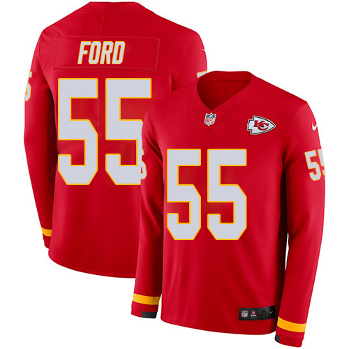 Kansas City Chiefs #55 Dee Ford Red Team Color Youth Stitched Limited Therma Long Sleeve Jersey Youth