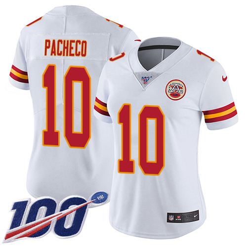 Chiefs #10 Isiah Pacheco White Women's Stitched 100th Season Vapor Limited Jersey