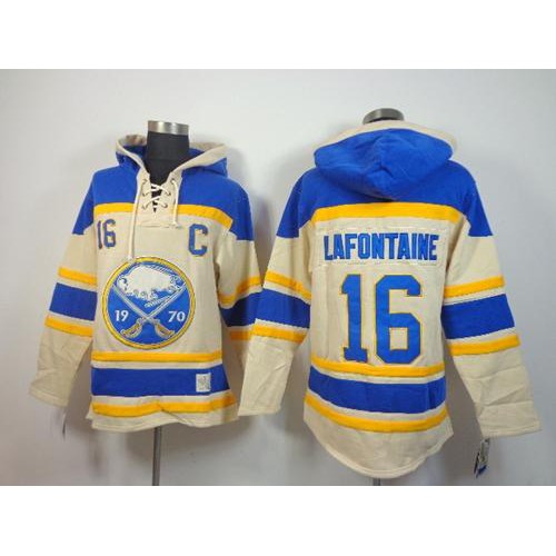 Buffalo Sabres #16 Pat Lafontaine Cream Sawyer Hooded Sweatshirt Stitched Jersey Men's