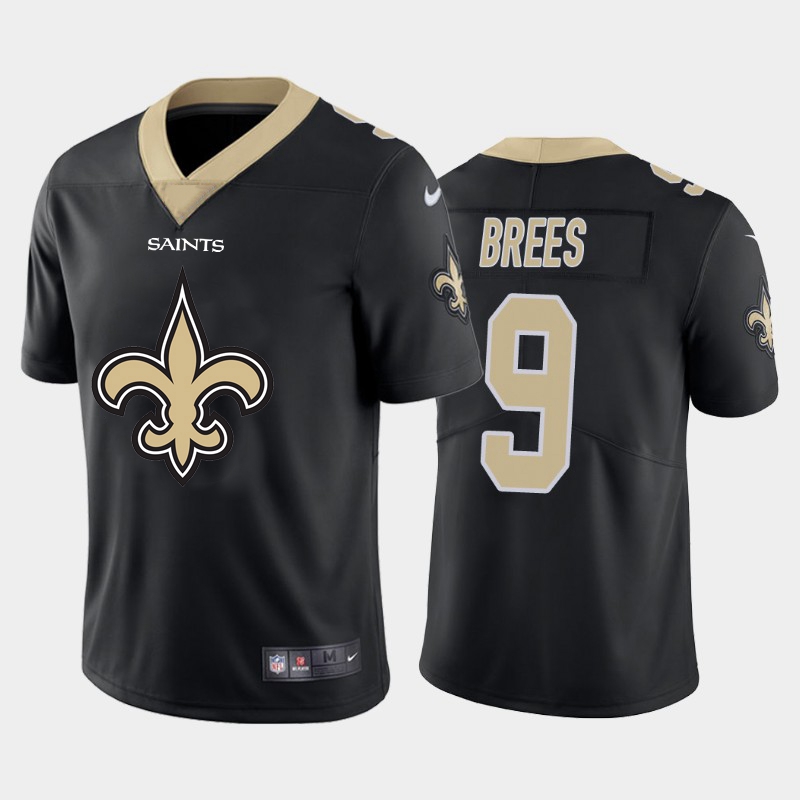 New Orleans Saints #9 Drew Brees Black Men's Big Team Logo Vapor Limited Jersey