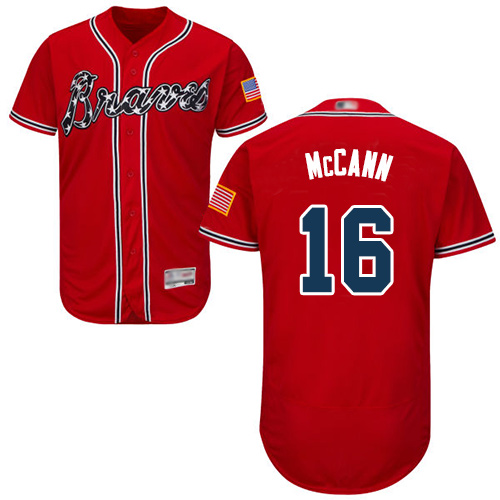 Atlanta Braves #16 Brian McCann Red Flexbase Authentic Collection Stitched Jersey Men's