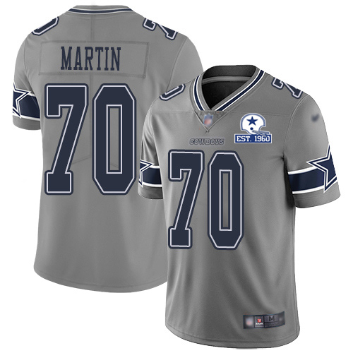 Dallas Cowboys #70 Zack Martin Gray Men's Stitched With Established In 1960 Patch Limited Inverted Legend Jersey Men's