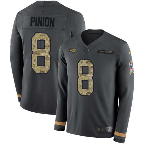 Tampa Bay Buccaneers #8 Bradley Pinion Anthracite Salute to Service Youth Stitched Limited Therma Long Sleeve Jersey Youth