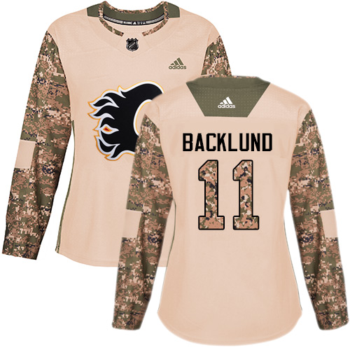 Adidas Calgary Flames #11 Mikael Backlund Camo Authentic 2017 Veterans Day Women's Stitched Jersey Womens