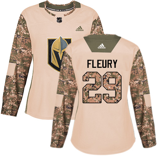 Adidas Golden Vegas Golden Knights #29 Marc-Andre Fleury Camo Authentic 2017 Veterans Day Women's Stitched Jersey Womens