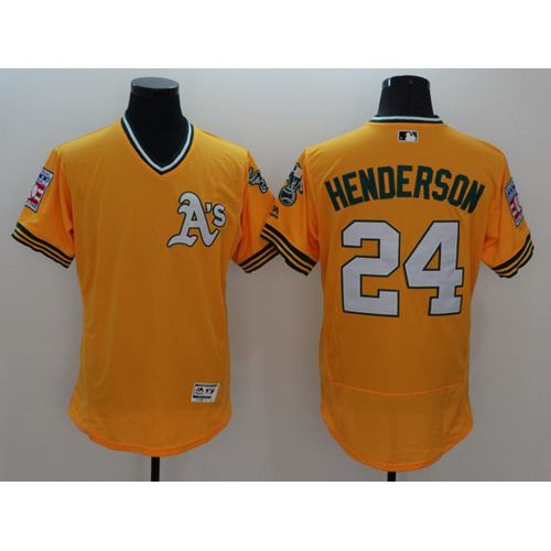 Oakland Athletics #24 Rickey Henderson Yellow Flexbase Authentic Collection Cooperstown Stitched Jersey Men's