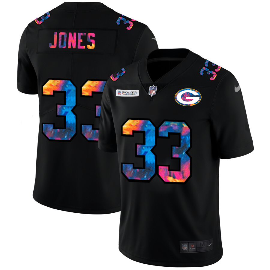 Green Bay Packers #33 Aaron Jones Men's Multi-Color Black 2020 Crucial Catch Vapor Untouchable Limited Jersey