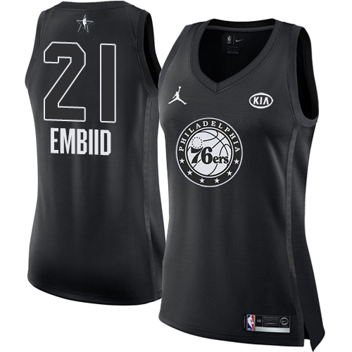 Philadelphia 76ers #21 Joel Embiid Black Womens Jordan Swingman 2018 All-Star Game Jersey Womens