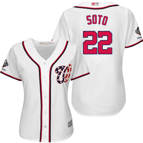 Washington Nationals #22 Juan Soto White Home 2019 World Series Champions Women's Stitched Jersey Womens