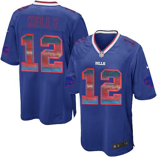 Bills #12 Jim Kelly Royal Blue Team Color Men's Stitched Limited Strobe Jersey