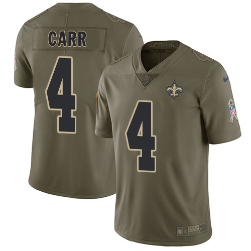 Saints #4 Derek Carr Olive Youth Stitched Limited 2017 Salute To Service Jersey