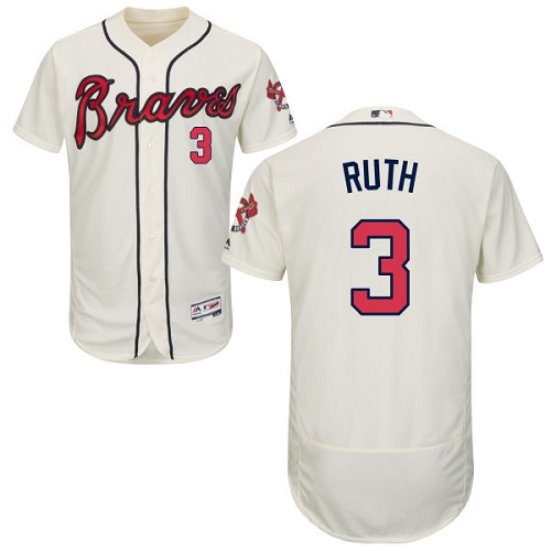 Atlanta Braves #3 Babe Ruth Cream Flexbase Authentic Collection Stitched Jersey Men's