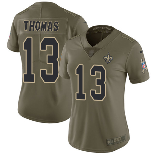 Saints #13 Michael Thomas Olive Women's Stitched Limited 2017 Salute To Service Jersey
