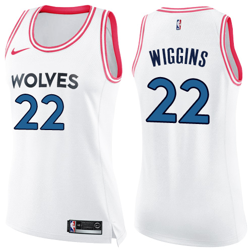 Minnesota Timberwolves #22 Andrew Wiggins White/Pink Womens Swingman Fashion Jersey Womens