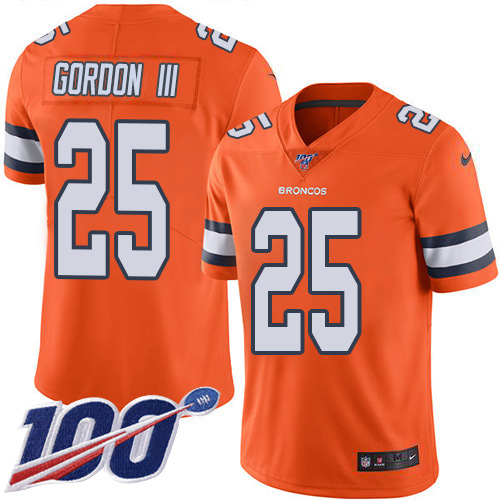 Denver Broncos #25 Melvin Gordon III Orange Men's Stitched Limited Rush 100th Season Jersey Men's