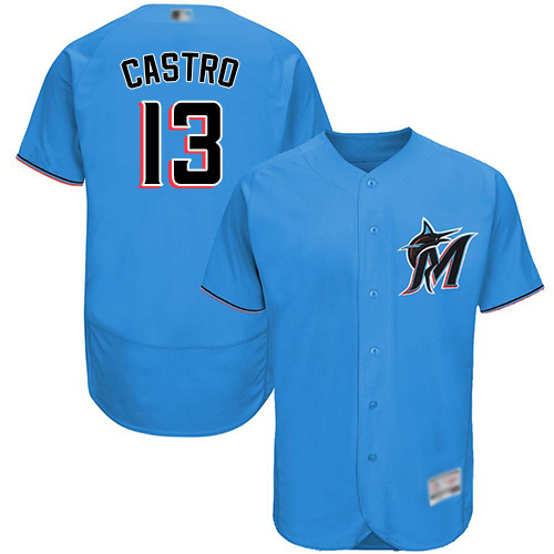 Miami Marlins #13 Starlin Castro Blue Flexbase Authentic Collection Stitched Jersey Men's