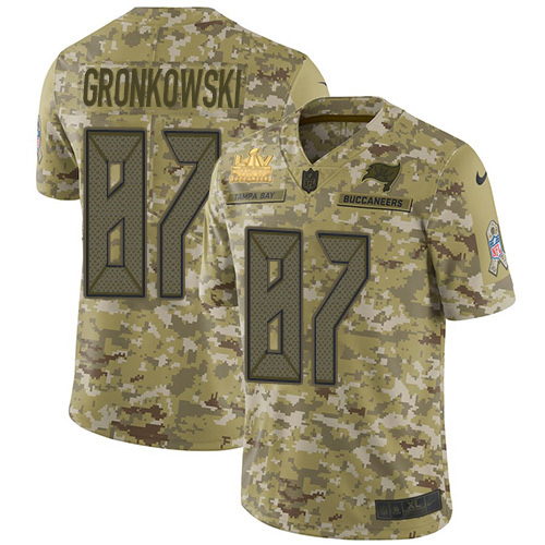 Buccaneers #87 Rob Gronkowski Camo Youth Super Bowl LV Champions Patch Stitched Limited 2018 Salute To Service Jersey