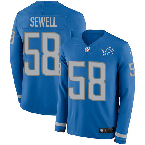Detroit Detroit Lions #58 Penei Sewell Blue Team Color Youth Stitched Limited Therma Long Sleeve Jersey Youth