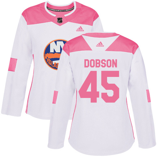 Adidas New York Islanders #45 Noah Dobson White/Pink Authentic Fashion Women's Stitched Jersey Womens