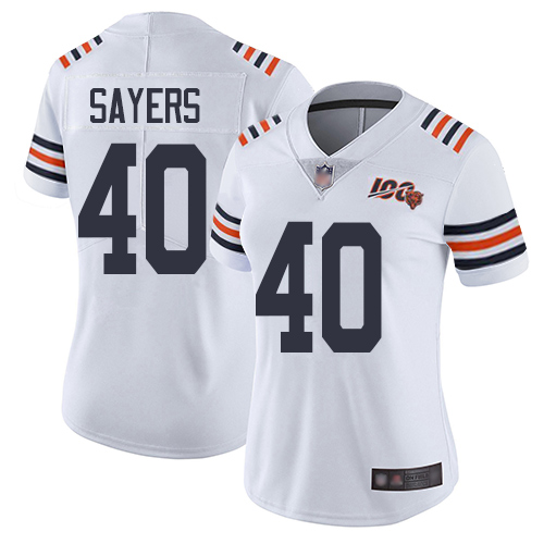 Chicago Bears #40 Gale Sayers White Alternate Women's Stitched Vapor Untouchable Limited 100th Season Jersey Womens