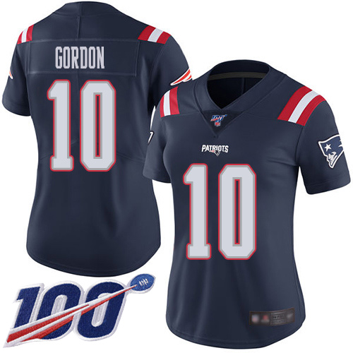 New England Patriots #10 Josh Gordon Navy Blue Women's Stitched Limited Rush 100th Season Jersey Womens
