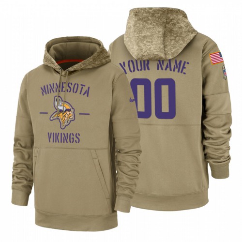 Minnesota Vikings Custom Tan 2019 Salute To Service Name & Number Sideline Therma Pullover Hoodie