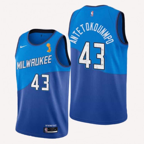 Milwaukee Bucks #43 Thanasis Antetokounmpo Youth 2021 Finals Champions City Edition Jersey Blue Youth