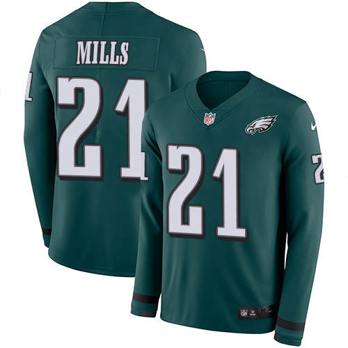 Philadelphia Eagles #21 Jalen Mills Green Team Color Men's Stitched Limited Therma Long Sleeve Jersey Men's