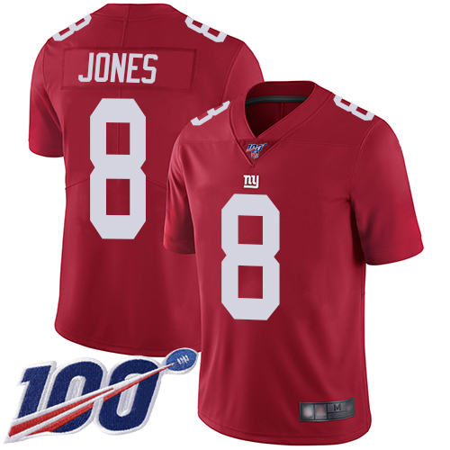 Giants #8 Daniel Jones Red Alternate Men's Stitched 100th Season Vapor Limited Jersey