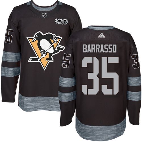 Adidas Pittsburgh Penguins #35 Tom Barrasso Black 1917-2017 100th Anniversary Stitched Jersey Men's