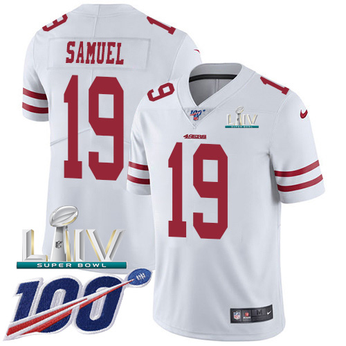 49ers #19 Deebo Samuel White Super Bowl LIV 2020 Men's Stitched 100th Season Vapor Limited Jersey