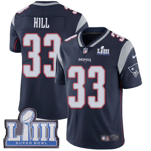 New England Patriots #33 Jeremy Hill Navy Blue Team Color Super Bowl LIII Bound Men's Stitched Vapor Untouchable Limited Jersey Men's