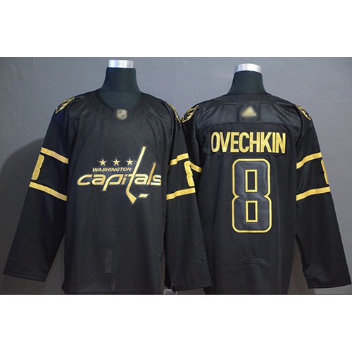 Adidas Washington Capitals #8 Alex Ovechkin Black/Gold Authentic Stitched Jersey Men's