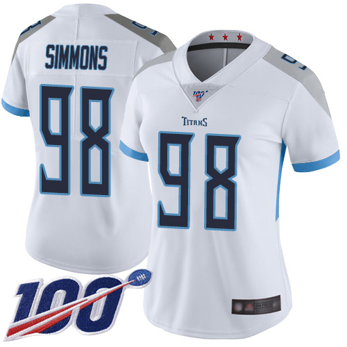 Titans #98 Jeffery Simmons White Women's Stitched 100th Season Vapor Limited Jersey