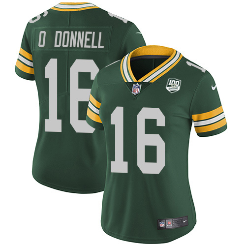 Packers #16 Pat O'Donnell Green Team Color Women's 100th Season Stitched Vapor Untouchable Limited Jersey