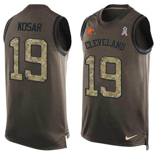 Browns #19 Bernie Kosar Green Men's Stitched Limited Salute To Service Tank Top Jersey